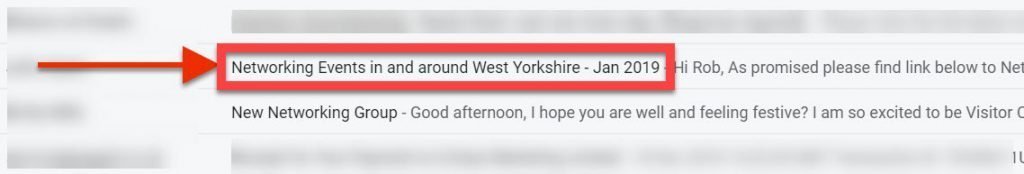 email screenshot with place name
