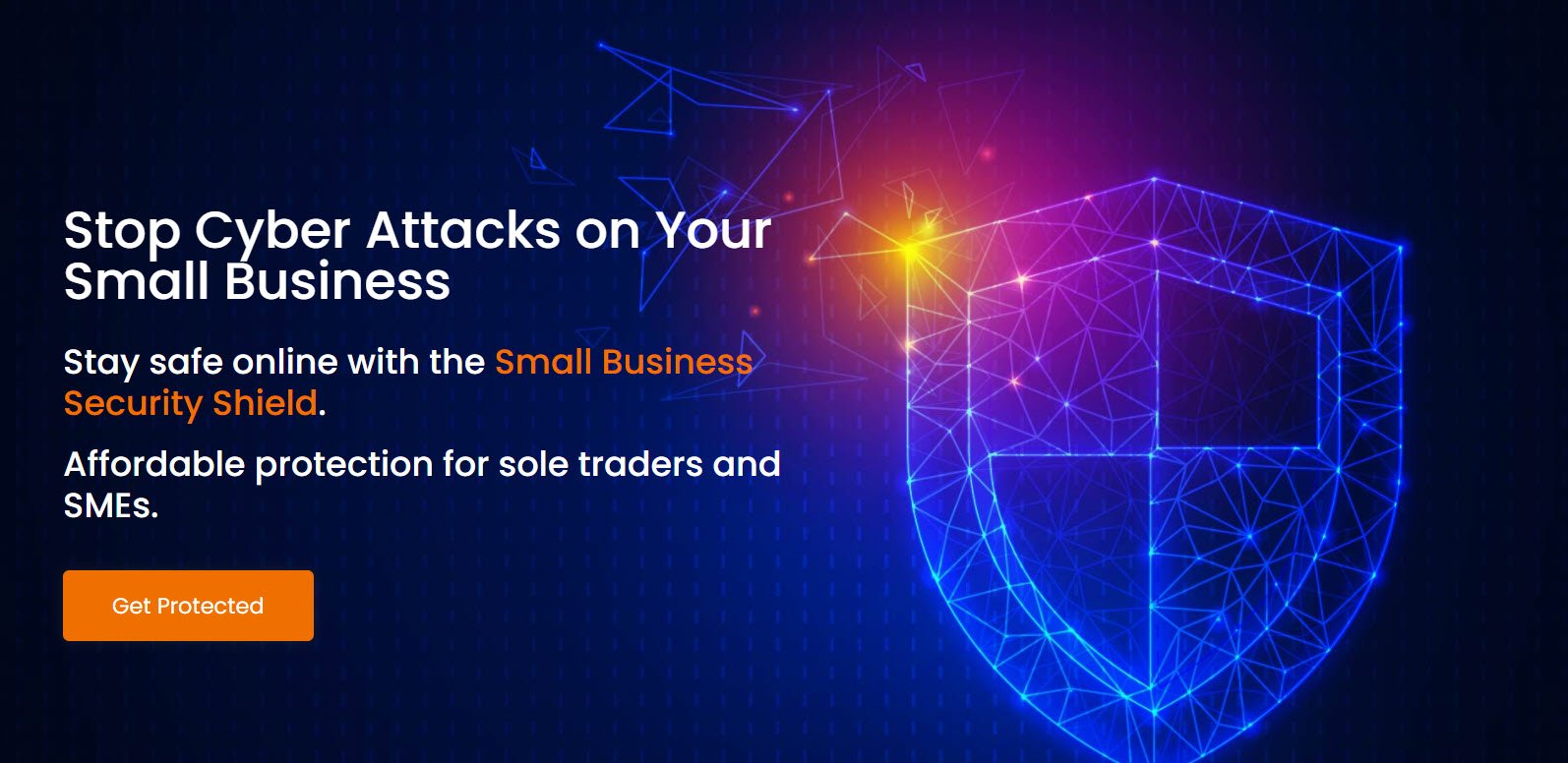 screenshot of small business security shield landing page