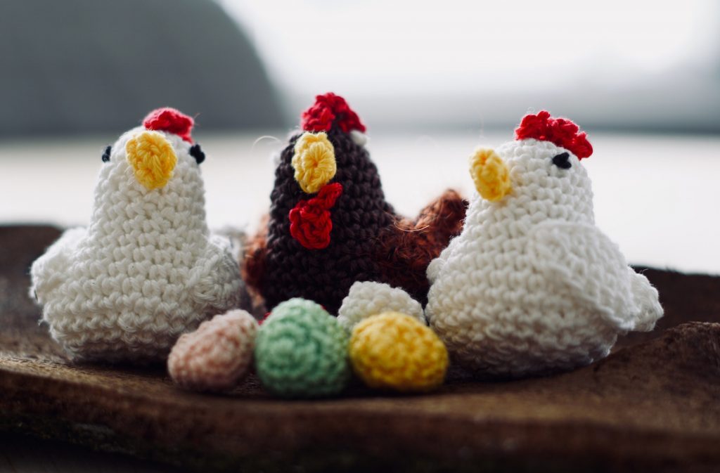knitted chickens and eggs - website copywriting or design