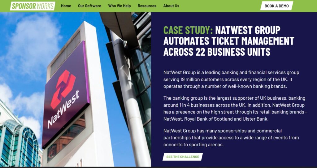 screenshot of case study with NatWest for Sponsorworks