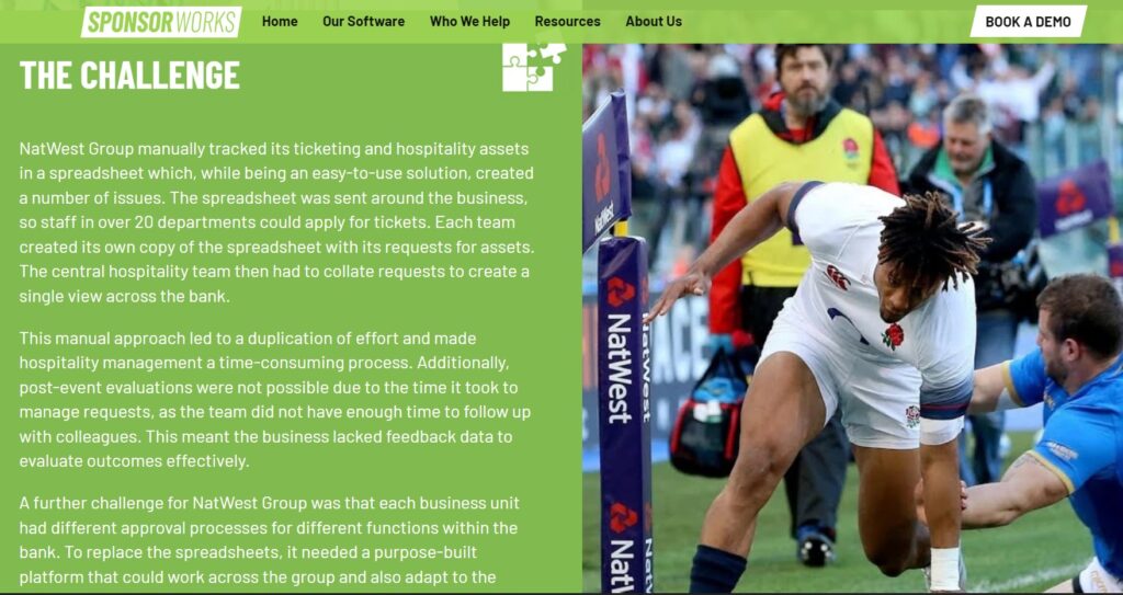 Screenshot of case study with NatWest for Sponsorworks