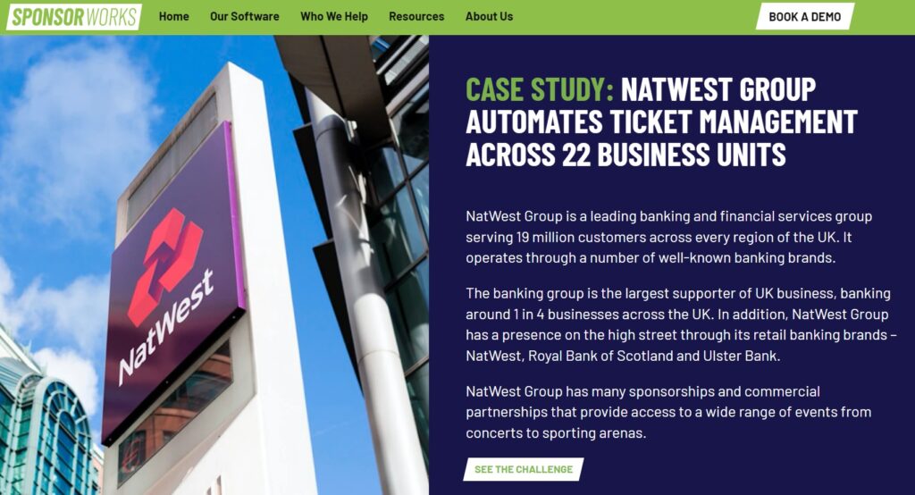 Case study for Sponsorworks about ticket automation for NatWest